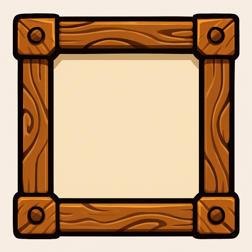 rectangular frame, without text, wooden color palette with good concept.
In-Game asset.  2d.  High contrast.  No shadows