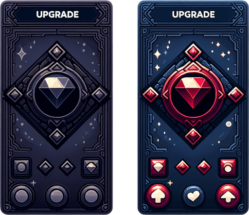 Upgrade button.
Single Game Texture.  In-Game asset.  2d.  Blank background.  High contrast.  No shadows