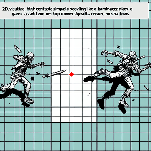 zombie kamikaze, vertical top view.
Single Game Texture. In-Game asset. 2d. Blank background. High contrast. No shadows.