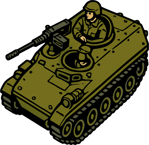 Paletli zırhlı araç araçta taramalı tüfek ve başında asker var üstten bakış.
In-Game asset.  2d.  High contrast.  No shadows