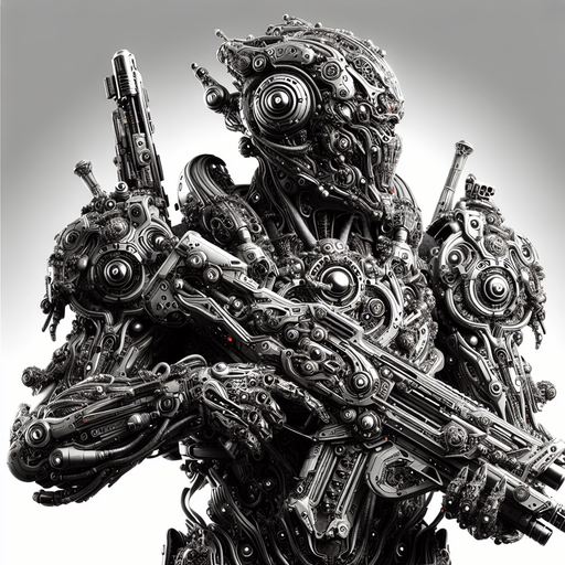 An alien with high tec weaponry and armory.
Single Game Texture.  In-Game asset.  2d.  Blank background.  High contrast