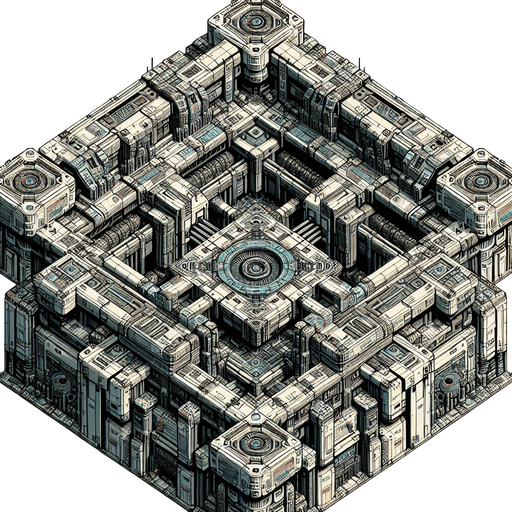 top down defend scifi strong hold.
Single Game Texture.  In-Game asset.  2d.  Blank background.  High contrast.  No shadows