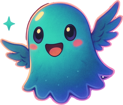 Kawaii neon winged ghost spirit creature style of Pokémon ghibli