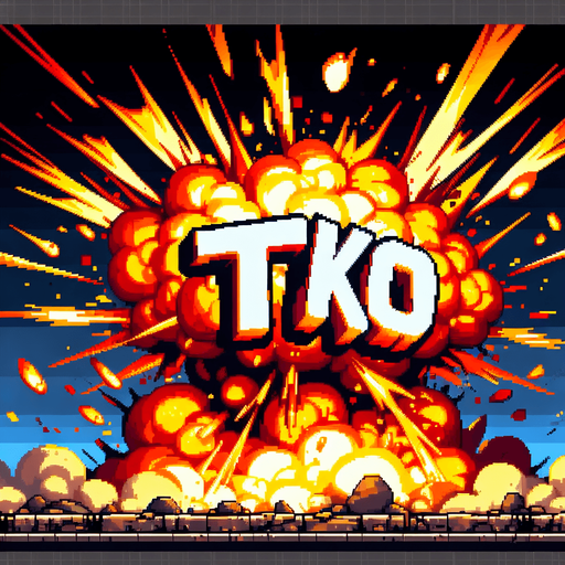 pixel art explosion that says "TKO"
Single Game Texture. In-Game asset. 2d. Blank background. High contrast. No shadows.