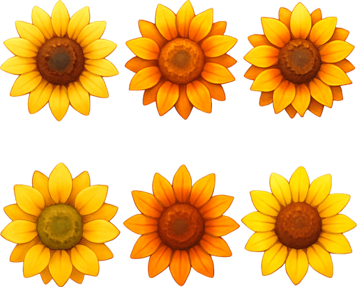 Pack of different sunflower, painted 3D sunflower, without black lines around it!
In-Game asset.  High contrast.  No shadows. 3D