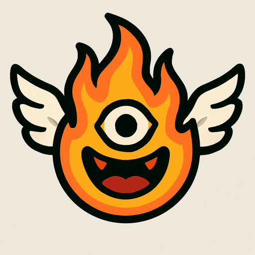 fuego con alas, ojo y boca.
In-Game asset.  2d.  High contrast.  No shadows