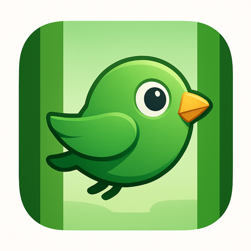 Modern App Store icon, high definition, square with rounded corners, for a game titled "Flap & Float" and with the description "Simple hyper casual bird game where you flap back and forward between walls!". No text on icon! Add green bird on green walls