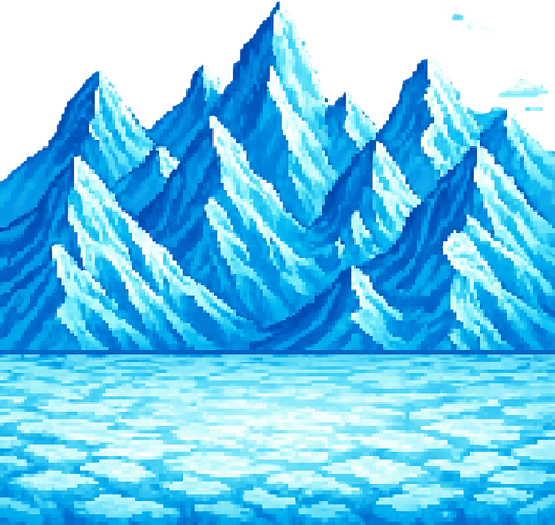 um conjunto de montanhas de gelo, arte pixel 32bits, arena battle background.
In-Game asset.  2d.  High contrast.  No shadows