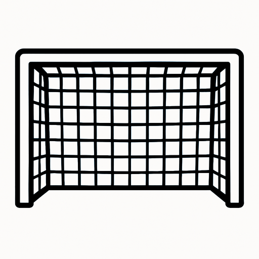 Yatay, beyaz, dikdörtgen futbol kalesi filesi.
In-Game asset.  2d.  High contrast.  No shadows