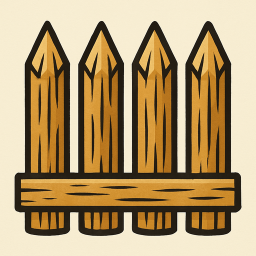 Crea picos de madera, que todos estén unidos en una tablilla por abajo y que arriba estén los picos.
In-Game asset.  2d.  High contrast.  No shadows