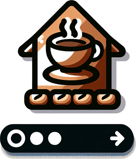 Home Button Icon, Coffee Themed.
Single Game Texture. In-Game asset. 2d. Blank background. High contrast. No shadows.
