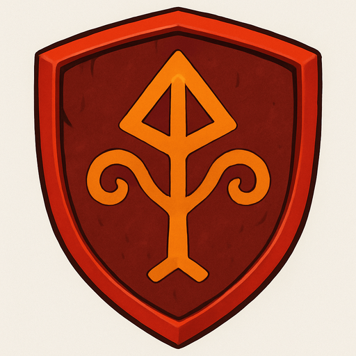 A red magic shield with a orange symbol on it.
In-Game asset.  2d.  High contrast.  No shadows