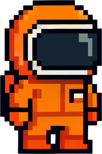 Pixel astronot olsun. Elbisesi turıncu olsun.
In-Game asset.  2d.  High contrast.  No shadows