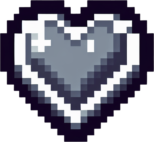 pixalated heart grey Single Game Texture. In-Game asset. 2d. Blank background. High contrast. No shadows.