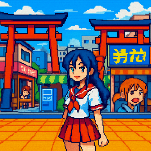 streetfighter style hd pixel background image anime themed.
In-Game asset.  2d.  High contrast.  No shadows