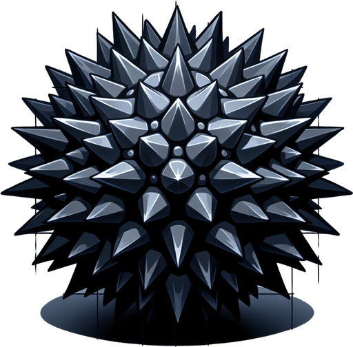 Una bola de pinchos.
Single Game Texture.  In-Game asset.  2d.  Blank background.  High contrast.  No shadows