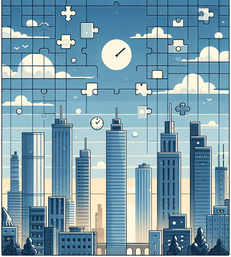 Background for relaxing puzzle game. city background, flat shaded, vector art. skyscrapers. Clocks. Blocks. Relaxing. Clouds, blue sky Single Game Texture. In-Game asset. 2d. Blank background. High contrast. No shadows..
Single Game Texture. In-Game asset. 2d. Blank background. High contrast. No shadows.