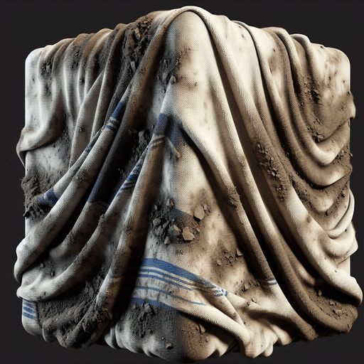 Dirty blanket.
Single Game Texture.  In-Game asset.  2d.  Blank background.  High contrast.  No shadows