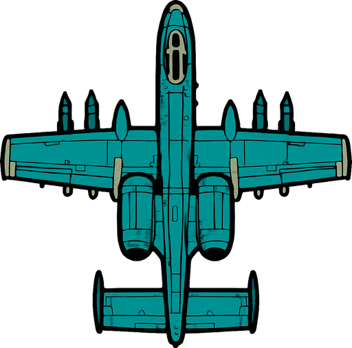 A-10 uppifrån.
In-Game asset.  2d.  High contrast.  No shadows