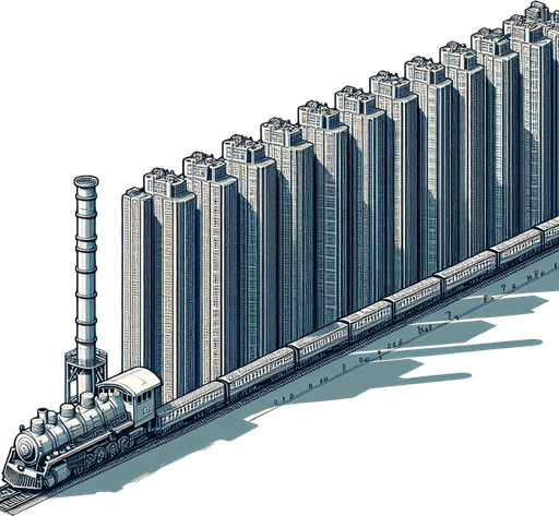 Train covering  5 blocks and 5 times bigger than tha character.
Single Game Texture. In-Game asset. 2d. Blank background. High contrast. No shadows.