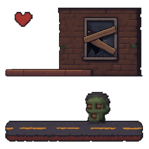 A pixel art game background suitable for a zombie apocalypse. road
. No background. Transparent background. Blank background. No shadows. 2d. In-Game asset. flat