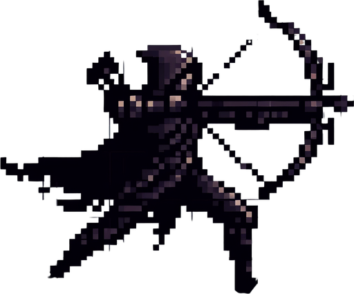 create me a 2d pixel dark archer.
Single Game Texture. In-Game asset. 2d. Blank background. High contrast. No shadows.