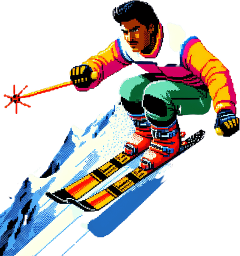 Man on skis.
Retro gaming style