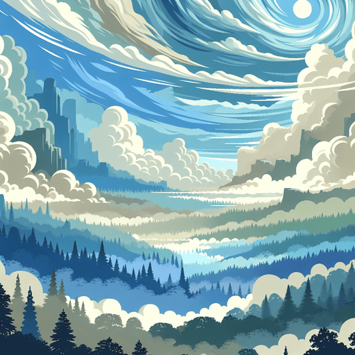 arkaplan cennete benzesin ve çoğunlukla mavi ve açık yeşil rengi olsun.
Single Game Texture. In-Game asset. 2d. Blank background. High contrast. No shadows.