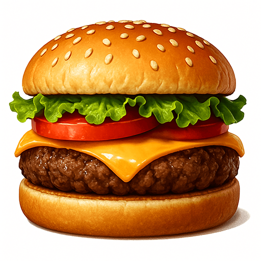 Realistic hamburger.
In-Game asset.  2d.  High contrast.  No shadows