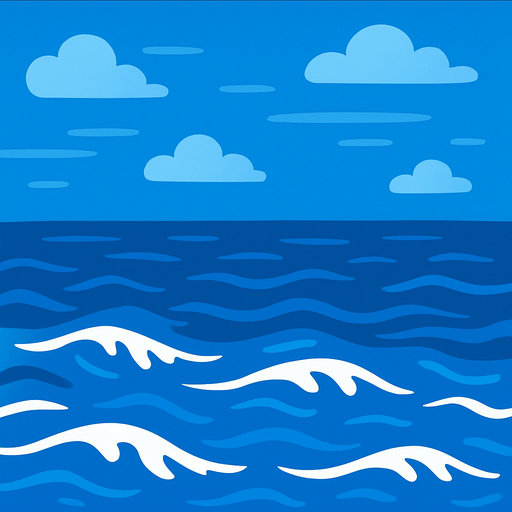 Mavi renk deniz manzarası.
In-Game asset.  2d.  High contrast.  No shadows