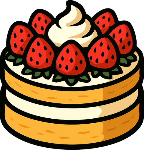 Gâteau aux fraises.
In-Game asset.  2d.  High contrast.  No shadows