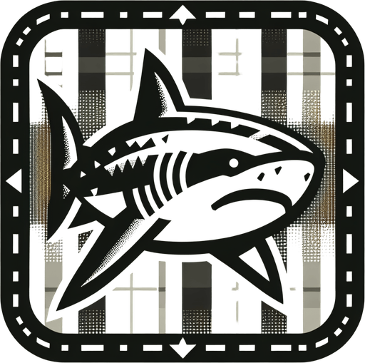 A shark.
Single Game Texture.  In-Game asset.  2d.  Blank background.  High contrast.  No shadows