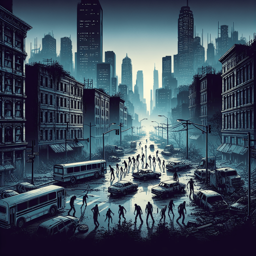 Город зомби апокалипсиса.
Single Game Texture. In-Game asset. 2d. Blank background. High contrast. No shadows.