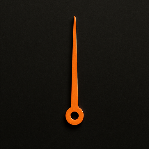 Photorealistic speedometer's orange hourhand, only just the hourhand with black bath. The hourhand shape is a line. front view