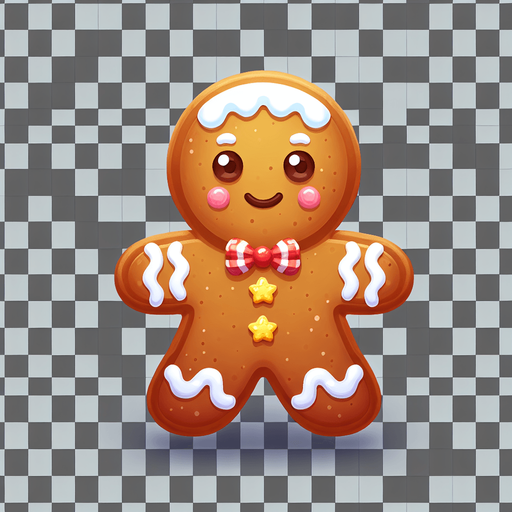 a cute gingerbread boy Single Game Texture. 2d. Transparent background. High contrast. No shadows.