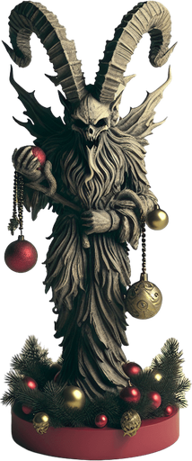 Eerie Christmas-inspired krampus statuette similar to a resident evil asset
Single Game Texture. In-Game asset. 2d. Blank background. High contrast. No shadows.