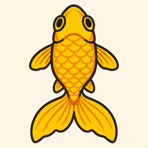 a gold fish seen from top to bottom.
In-Game asset.  2d.  High contrast.  No shadows