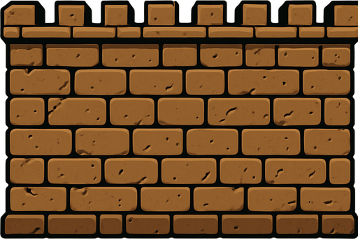 kale duvarı kahverengi renkte olsun eski çağ surları gibi olsun ve ekranın ortasını full kaplasın yatay şekilde.
In-Game asset.  2d.  High contrast.  No shadows