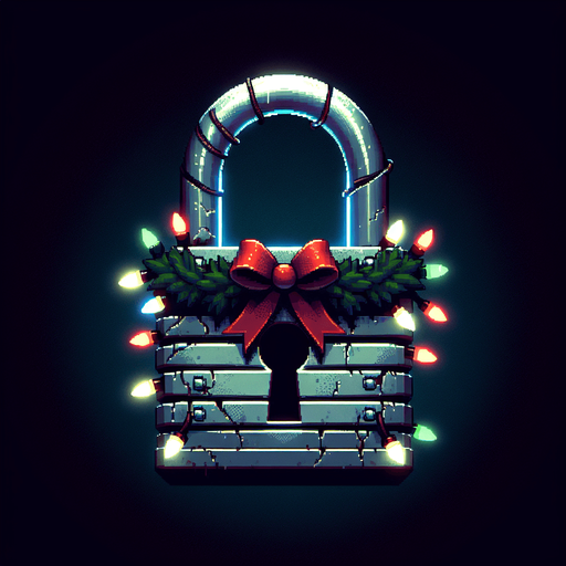 eerie christmas inspired christmas light lock with a resident evil style.
Single Game Texture. In-Game asset. 2d. Blank background. High contrast. No shadows.