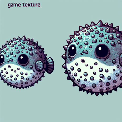 Две версии одной рыбы фугу маленькая и надутая 
Анимация.
Single Game Texture. In-Game asset. 2d. Blank background. High contrast. No shadows.