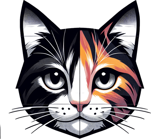 Tricolor cat face view.
Single Game Texture. In-Game asset. 2d. Blank background. High contrast. No shadows.