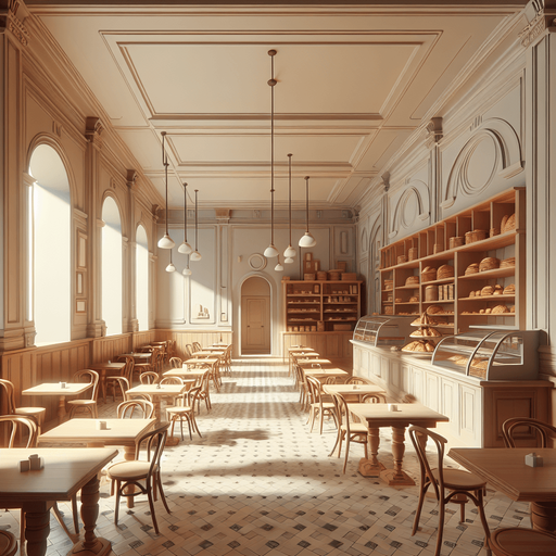 interieure de patiserie vide avec uniquement le sol et les murs.
Single Game Texture. In-Game asset. 2d. Blank background. High contrast. No shadows.