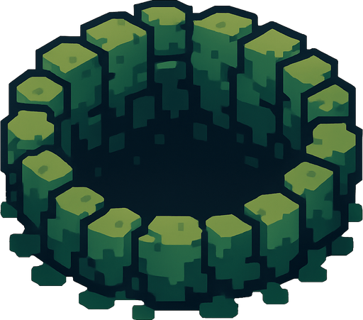 piksel çukur.
In-Game asset.  2d.  High contrast.  No shadows