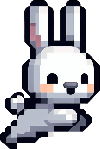 Cute cartoon rabbit, jumping upwards facing camera.
Single Game Texture. In-Game asset. 2d. Blank background. High contrast. No shadows.