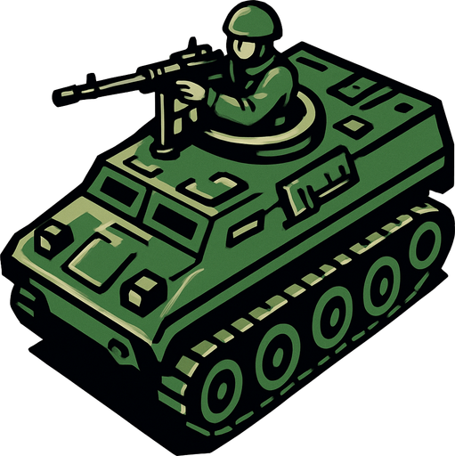 Paletli zırhlı araç araçta taramalı tüfek ve başında asker var üstten bakış.
In-Game asset.  2d.  High contrast.  No shadows