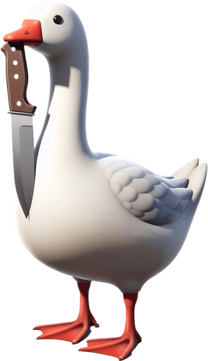 Goose with a knife.
Single Game Texture.  In-Game asset.  2d.  Blank background.  High contrast.  No shadows