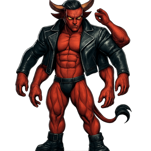 man Cyberpunk manga, four armed monster hunk, shiny black leather biker jacket longsleeves shirtless muscles, jockstrap combat boots, Background removed, "Full-body character, entirely in frame, no cropping of face, head, or feet" "Complete character visible, from head to toe, fully centered in the image" "Entire character, including face and boots, fully within the frame" Character fully contained within a square frame, no edges cut off fashion model idle pose