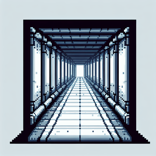 Pixel art uzun gri koridor.
Single Game Texture.  In-Game asset.  2d.  Blank background.  High contrast.  No shadows