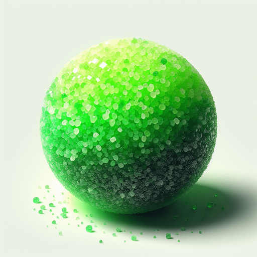 Basic Prompt:
Bright green candy, emerald green tones, crystallized texture, covered in small sugar granules, looking sweet and delicious.
More Detailed Prompt (Optional):
Bright green candy, with hints of emerald green and light lime green sparkles, crystallized texture, covered in small sugar granules, looking fresh and delicious as if it was just made. There is a faint halo of light around the candy, and the background is blurred.
Additional Details to Add to the Prompt:
Shape: Round, square, heart-shaped, etc.
Material: Glass, frosted glass, sugar crystal, etc.
Lighting: Soft, hard, dramatic, etc.
Background: Solid color, patterned, blurred, themed (e.g., candy store), etc.
Additional Objects: Other candies, paper packaging, ribbon, etc.
Example Combined Prompt:
Round, bright green candy with emerald green and lime green tones, crystallized texture, covered in small sugar granules, looking fresh and delicious. Soft lighting, blurred background..
Single Game Texture.  In-Game asset.  2d.  Blank background.  High contrast.  No shadows