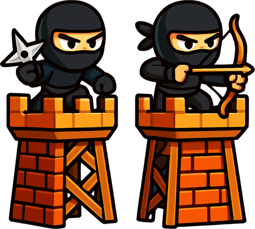 Towers have both ninjas assets one have star and one have bow. HD colors.
In-Game asset.  2d.  High contrast.  No shadows
